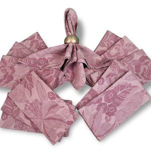 Fine Dining European Cloth Napkins Set (12) Linen Blend 20" x 20" Rose Pattern